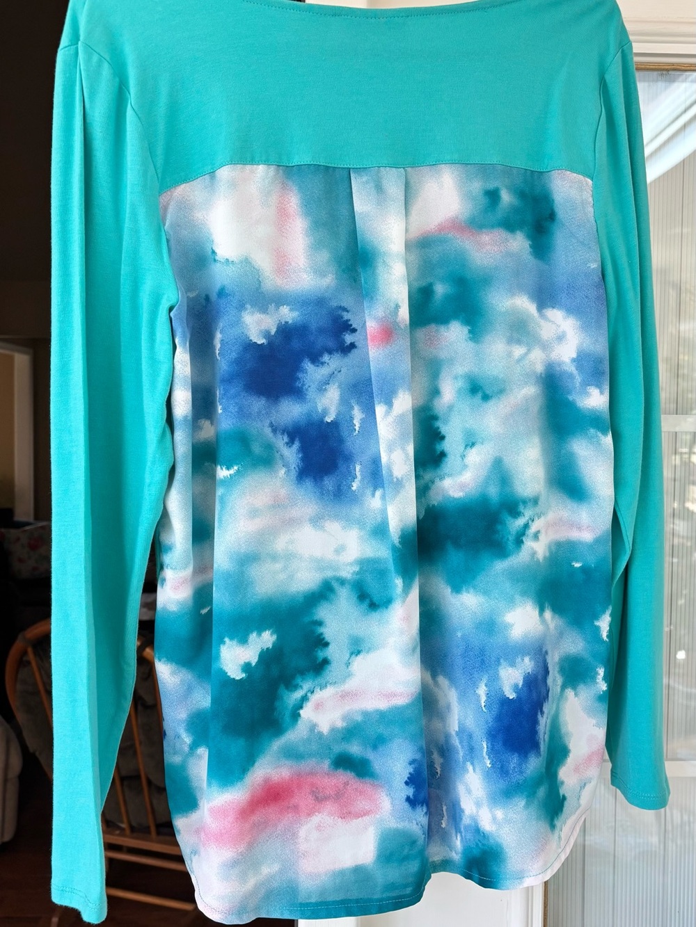 Belle by Kim Gravel Teal Watercolor Panel Long-Sleeve Top